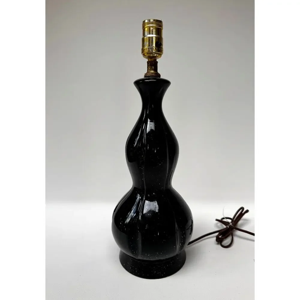 Vintage Black Ceramic Gold Spatter Table Lamp Glossy Mid Century 16.25